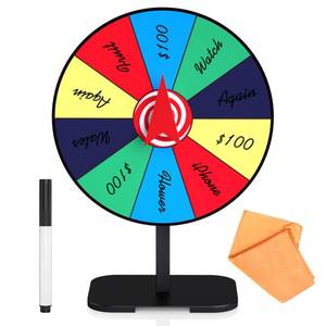 lot 10147 image: Retbtnm 8 Inch Prize Wheel Spinner with Stand, Dry Erase Spinning Wheel for Prizes with Marker and Cloth Used for Wiping, Spin The Wheel Game for Home Parties, Trade Shows & Classroom Activities