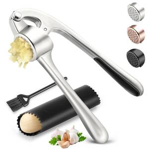 lot 10148 image: Kitchen Garlic Press, Rust Proof & Dishwasher Safe Garlic Mincer, Durable Garlic Crusher Set with Peeler��Brush, Easy to Clean and Squeeze, Matte