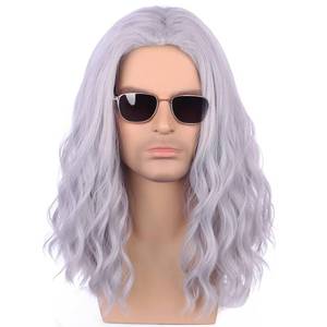 lot 10152 image: PATTNIUM Men Wig Silver Grey Long Wigs Gray Wavy Cosplay Wig Halloween Curly Hair Party Heat Resistan Synthetic Wigs