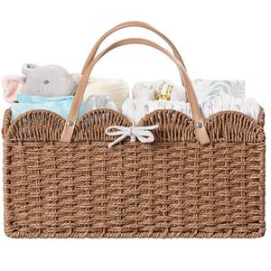 lot 10161 image: HBlife Large Baby Diaper Caddy, Paper Rope Storage Baskets Nursery Bin with Removable Divider, Portable Car Organizer for Diapers, Baby Shower Gifts, Newborn Essentials Must Haves