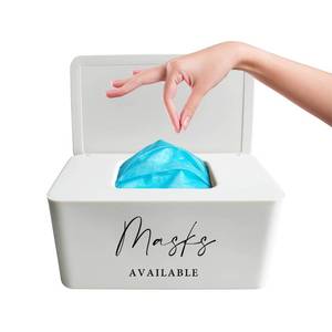 lot 10164 image: Moorfowl Masks AVAILABLE Container, 8.2 L  4.9 W  3.9 H, Face Mask Dispenser Organizer Storage Tabletop for Home Office Entryways (White(Masks Available))