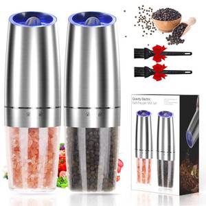 lot 10169 image: Gravity Electric Salt and Pepper Grinder Set, Adjustable Coarseness, Automatic Shakers Mill Grinder with LED Light, Upgraded Larger Capacity, One Hand Operated (Sliver 2 Pack)
