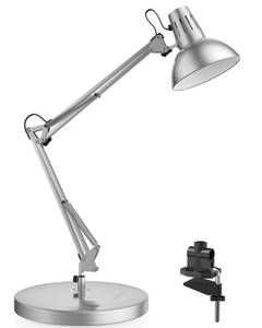 lot 10184 image: LEPOWER Metal Desk Lamp, Adjustable Goose Neck Architect Table Lamp with OnOff Switch, Swing Arm Desk Lamp with Clamp, Eye-Caring Reading Lamp for Bedroom, Study Room &Office (Silver)