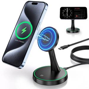 lot 10194 image: Magnetic Wireless Charger Stand 15W Fast Mag-Safe Charger for iPhone 1717 pro 17 Air 17 pro max 1615141312 Series Magnet Wireless Charging StationPad with Sleep-Friendly Light for AirPods