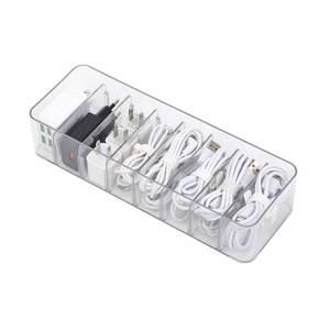 lot 10201 image: Yesesion Clear Plastic Cable Organizer Box with Adjustment Compartments, Desk Accessories Storage Case with 10 Wire Ties for Drawer, Office Supplies, Electronic Management, Battery and Charger