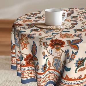 lot 10206 image: Imiss Floral Round Tablecloth Durable Washable Table Cover Bohemian Blue Red Floral Branches Decorative Farmhouse Table Cloth 60 Inch for Kitchen Dining Party Camping