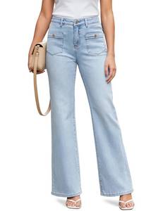 lot 10207 image: ZPIUO Wide Leg Jeans Woman, High Waisted Jeans for Women Trendy Stretchy Baggy Denim Pants with Pocket Ice Blue