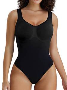 lot 10208 image: SHAPERX Bodysuit for Women Tummy Control Shapewear Scoop Neck Seamless Thong Body Shaper Tank Top, SZ5240-Black-LXL