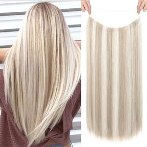 lot 10213 image: REECHO Invisible Wire Hair Extensions with Transparent Headband Adjustable Size Removable Secure Clips in Straight Secret Hairpiece for Women (24 Inch (Pack of 1), Ash Brown with Platium Highlights)