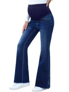 lot 10214 image: BLENCOT Stretch Maternity Jeans for Women Over Belly Pregnancy Pants for Pregnant Womens Comfort Denim with Pockets Flare Leg Design P905 Blue M