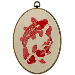 lot 10223 image: XFCICRLJ Japanese Red Koi Fish Wall Art Decor, Maximalist Oriental Asian Koi Fish Oval Canvas Prints Framed, Japanese Wall Art Decorations for Home Bedroom Living Room Decor, 11x8.5 Inch
