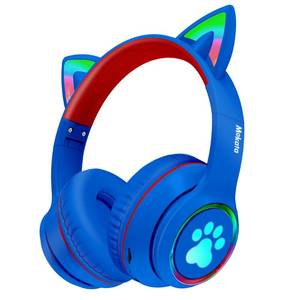 lot 10230 image: Mokata Headphones Cat Ear Wireless Bluetooth 5.3 60H Over Ear, 8H with Led Light Foldable Music Gaming Headset with Aux 3.5mm Mic for Game TV Pad Tablet Laptop Cellphone Blue