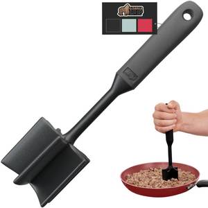 lot 10238 image: GORILLA GRIP Patented Heat Resistant Meat Chopper, Soft Handle, Nonstick Hamburger Smasher, Break Apart Food, Safe on All Cookware Ground Beef Grinder, Non Scratch Potato Masher Kitchen Tool, Black