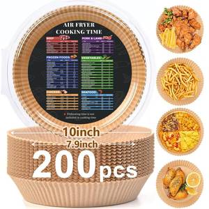 lot 10241 image: 200PCS Air Fryer Liners Disposable Round 7.9 Inch Non-Stick Airfryer Paper Liners - Food Grade Parchment Paper for 5 6 7 8 QT Air Fryer Baking and Roasting - Waterproof and OilProof (10 Inch on Top)