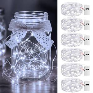 lot 10242 image: litogo 6 Pack Cool White Fairy Lights Battery Operated with Timer, 20 LED 3 Modes Twinkle Light, 7ft Waterproof Silver Wire Mini Small Bulk Mason Jar String Light, Decor for Wedding Party Christmas