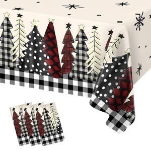 lot 10251 image: 3PCS Christmas Tablecloth, Black Buffalo Plaid Plastic Tablecloths for Rectangular Tables, Winter Christmas Tree and Snowflake Disposable Table Cover for Party Picnic Dinner Decor, 51.2x 86.6inch
