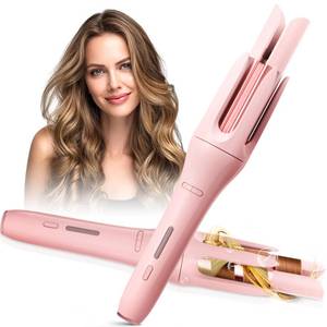 lot 10261 image: Automatic Rotating Curling Iron with 3 Temperature Fast Heating, Auto Hair Curler with Timer Settings, Anti-Tangle, Automatic Shut-Off and Scalding for Hair Styling, Pink