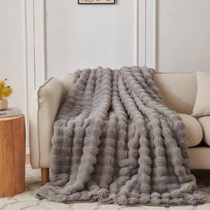 lot 10262 image: COOVA Faux Fur Throw Blanket for Couch, Cozy Soft and Fuzzy Plush Rabbit Fur Bubble Blanket for Sofa Bedroom Living Room, 50x60 Inches Grey
