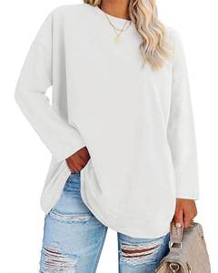 lot 10269 image: Fisoew Womens Plus Size Tops Long Sleeve Crew Neck Oversized T Shirts Loose Casual Tunics White