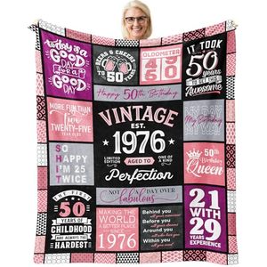 lot 10271 image: 50th Birthday Gifts for Her, 50th Birthday Gifts for Women Throw Blanket 60x50, 50 Year Old Gift for Women, Gifts for 50th Birthday Woman, 1976 Birthday Gift, 50th Birthday Party Favors Decorations
