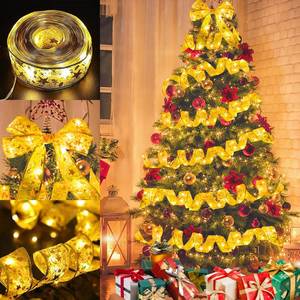 lot 12010 image: Vnmkp 33 FT Christmas Ribbon Light Equipped with 100 Christmas Tree LED Lights Suitable for Christmas Parties New Year Halloween Decoration Wedding Decoration (Gold RibbonWarm White Lights)