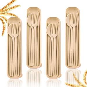 lot 12014 image: ZGQHZR 4 Sets Reusable Utensils Set with Case,Camping Cutlery Set Travel Silverware Set with Case Lunch Utensils Set for Work,Utensil Sets for Lunch Picnic Daily Use Outdoor (Beige)