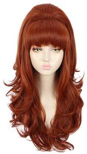 lot 12023 image: yuehong Long Ginger Wavy Women Big Bouffant Wig Beehive 60s 70s Cosplay Costume Wig Resistant Synthetic Fibers Fluffy Durable Soft Hair