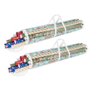 lot 12024 image: Wrapping Paper Storage - Set of 2 Organizers for 50 Rolls of Gift Wrap - Clear Totes with Handles for Holiday, Christmas, or Any Occasion by Elf Stor