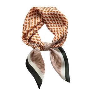 lot 12046 image: CODCOS 27.5 Inch Silk Feeling Scarf for Women Square Satin Head Scarf Hair Wrap Bandana Orange Plaid