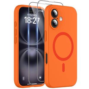lot 12048 image: EXZLLEN Magnetic for iPhone 16 Case, Compatible with MagSafe, Two 9H Screen Protectors, Full Camera Protection, Military-Grade Protection Silicone Phone Cover for 16 6.1, Orange