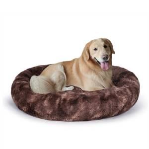 lot 15240 image: Coohom Oval Calming Donut Cuddler Dog Bed,Shag Faux Fur Cat Bed Washable Round Pillow Pet Bed(3036) for Small Medium Dogs (XXL(43x34x8), Brown2021)