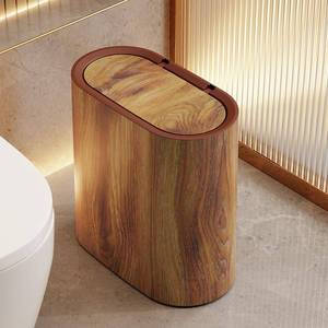 lot 15245 image: Bathroom Trashcans with Lids, Plastic Marble Wood Pattern Trash Can Small Garbage Bin with Lid for Bathroom Narrow Wastebasket Modern Waste Basket for Home Indoor Hotel (Plastic Wood Pattern)