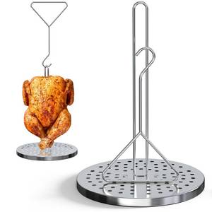 lot 15253 image: Geesta Stainless Steel Turkey Fryer Stand Kit, Heavy Duty Turkey Fryer Accessories Includes Lifter Hook, Vertical Rack and Perforated Holder Base for Deep Frying Pot
