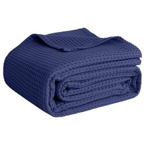 lot 3380 image: 100% Cotton Blankets Queen Size for Bed - Waffle Weave Blankets for Summer, Lightweight and Breathable Soft Woven Blanket for Spring, White, 90x90 Inches (Navy, Queen (90 x 90))