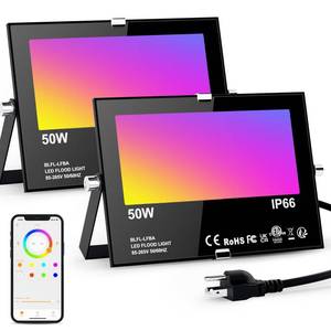 lot 3382 image: LED Flood Lights RGB Color Changing 500W Equivalent, Outdoor RGBW Bluetooth Smart Floodlights APP Control, IP66 Waterproof, Timing, 2700K&16 Million Colors 23 Modes for Stage Landscape Lighting 2 Pack
