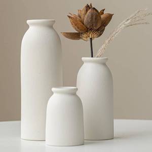 lot 3388 image: One is broken - Ceramic Vase Set-3, Small Flower Vases for Decor, Modern Boho Farmhouse Style, Decorative Vases for Pampas Grass & Dried Flowers, Distressed Finish (White)