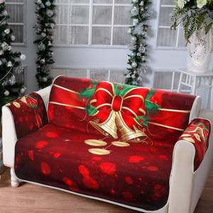 lot 3394 image: Preboun Christmas Couch Sofa Cover Stretch Christmas Loveseat Cover Xmas Red Slipcover Jingle Bell Print Sofa Protective Washable Holiday Decoration for 2 Cushion Sitting Dogs Love Seat Room Home