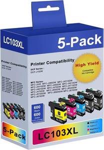 lot 4190 image: LC103XL LC103 Ink Cartridges High Yield Replacement for Brother LC103 Ink Cartridges LC101 Work with MFC-J870DW MFC-J6920DW MFC-J6520DW MFC-J450DW MFC-J470DW (2Black 1Cyan 1Magenta 1Yellow, 5 Pack)