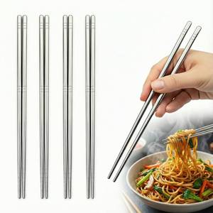 lot 4200 image: Afwqm Stainless Steel Chopsticks 5 Pairs, 9 Inch Reusable Metal Chop Sticks, Lightweight Hollow Design, Square Anti-Roll & Non-Slip Tips, Dishwasher Safe Food Grade 188