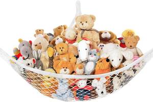 lot 4220 image: Stuffed Animal Net Hammock for Plushie Toys, Stuffed Animal Hammock Corner for Kids Room Decor, Ideas for Organizing Stuffy Collection, 1 Pack, White