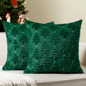 lot 4222 image: Softalker Christmas Throw Pillow Covers 18 x 18 Inch Set of 2, Xmas Winter Christmas Tree Faux Fur Cushion Covers, 3D Embroidered Pillow Cases for Couch Bedroom Living Room Decor, Green