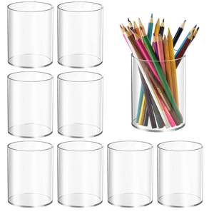 lot 4228 image: 8 Pieces Clear Acrylic Pen Holder Round Acrylic Pencil Cup Clear Makeup Bush Holder Acrylic Desktop Stationery Organizer for Office School Home Desk Accessories (8 Pack, Round)