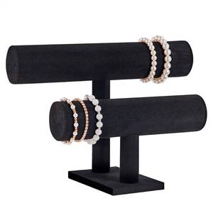 lot 4232 image: SMARTAKE 2 Tier Bracelet Holder 0rganizer with Tray, Jewelry Holder Display for Necklace, Leather Jewelry Stand Organizer for Women, Watches, Rings, Earrings, Bangle, Scrunchie - Black