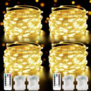 lot 4252 image: 4 Pack 100 LED Fairy Lights Battery Operated with Remote, 33FT Waterproof Twinkle Lights with Timer & 8 Modes, Fairy String Light Outdoor Indoor for Bedroom Classroom DIY Christmas Decor (Warm White)