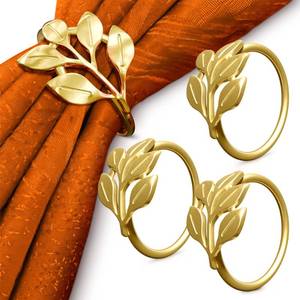 lot 4267 image: Fall Gold Napkin Rings Set of 20 - Valentine Napkin Rings Fits Various Napkins Styles, Elegant Gold Leaf Design for Dinner Parties, Special Events, Holidays & Valentine Table Decor, as Gifts for Hosts