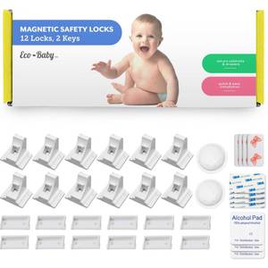 lot 4272 image: Eco Baby Magnetic Cabinet Locks for Babies - Magnetic Baby Proofing Cabinet Locks, Child Locks for Cabinets Drawers Doors for Back to School - Easy Installation No Tools Required (12 Pack and 2 Keys)