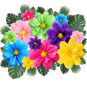 lot 4277 image: Watersay 42 Pcs Tissue Paper Flowers Faux Palm Leaves Set 12 Pcs 2010 Colorful Giant Paper Flowers and 30 Pcs Tropical Leaves for Summer Hawaiian Luau Mexican Fiesta Birthday (Stylish Colors)