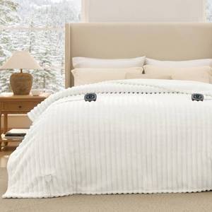 lot 5140 image: Bedsure Electric Blanket King Size - Thick Striped Flannel Electric Blanket with Dual Control, Heating with 10 Heat Settings & 10 Time Settings, 8 hrs Timer Auto Shut Off (90x100 inches, White)