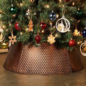 lot 5149 image: FORUP Metal Christmas Tree Collar, 20.827.5 Inner Diameter Ring, Base Cover for Trees Up to 7.5Ft, Skirt Base Stand Protection from Pets (Bronze)