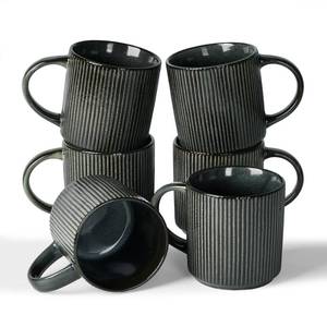 lot 5158 image: famiware Coffee Mug Set for 6, Star 12 oz Catering Mugs Cup Set with Handle for Coffee, Tea, Cocoa, Milk - Ceramic Stoneware Drinkware Set, Deep Forest